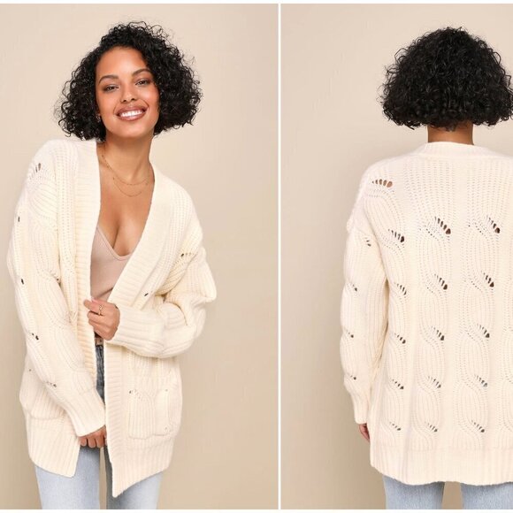 Lulu's Chalet Vibes Cream Chunky Cable Knit Oversized Sweater Size XS - Picture 1 of 7